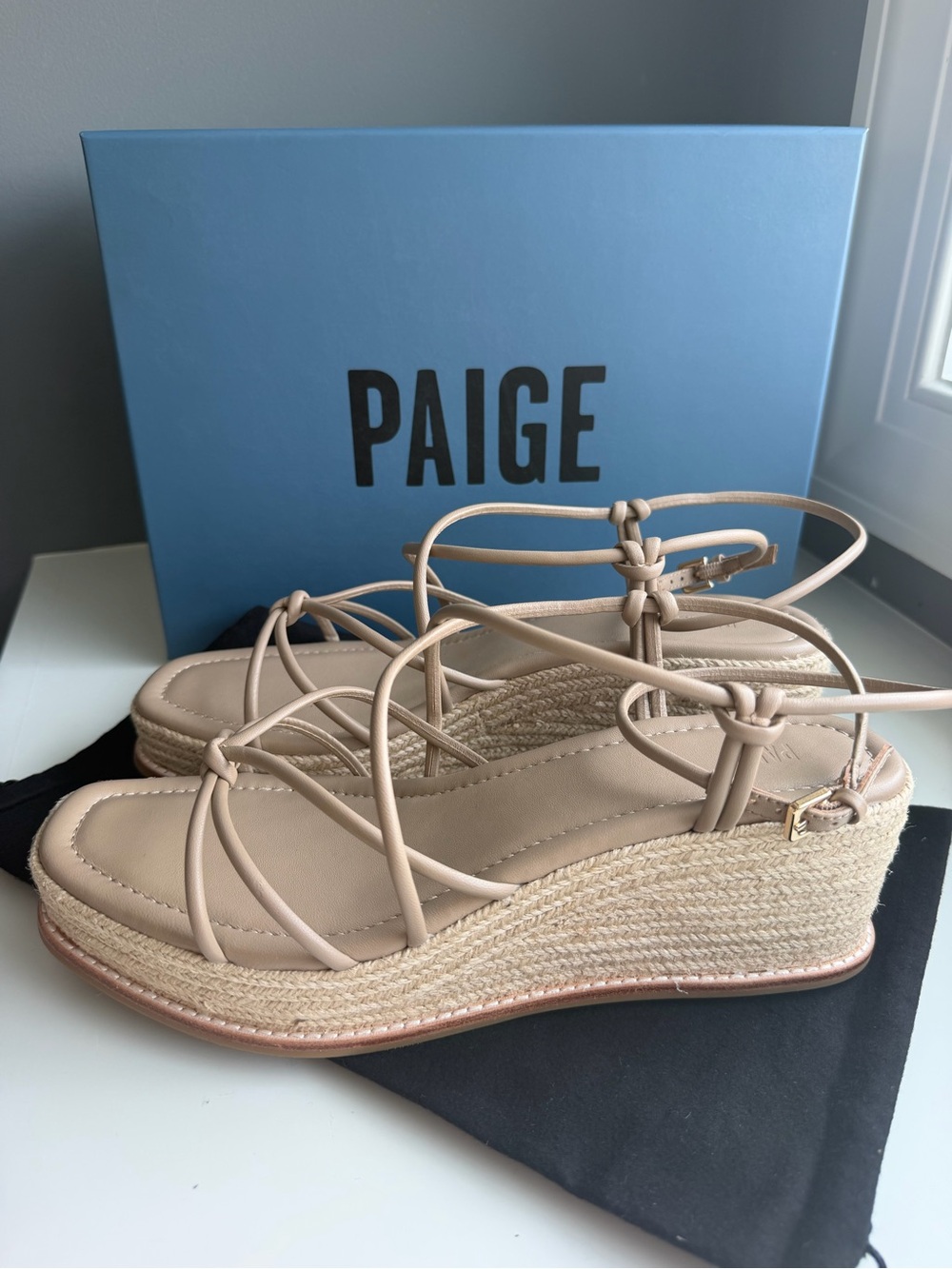 PAIGE Beige Strappy Espadrille Wedge Sandals - 10